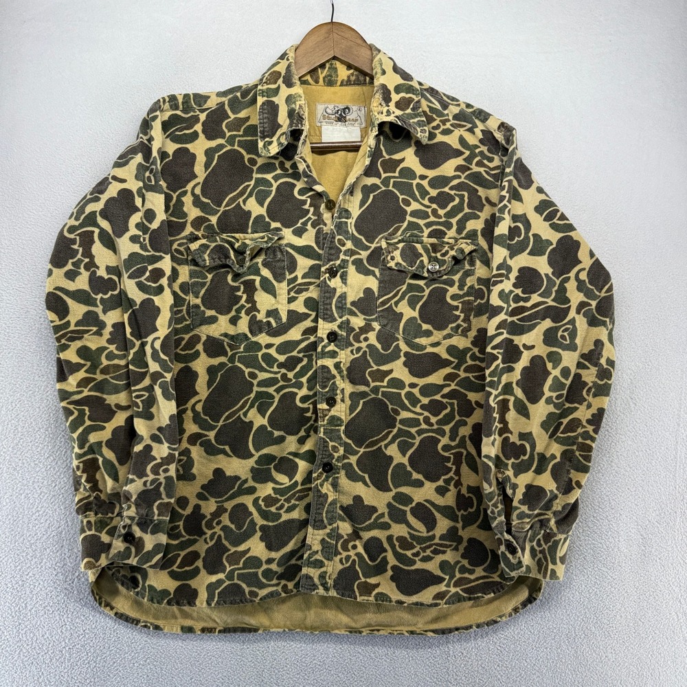 Vintage Black Sheep Flannel Shirt men's Large Green Brown Hong Kong Button 70s
